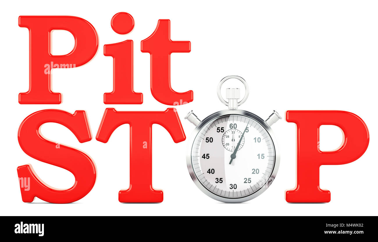 Pit Stop Konzept, 3D-Rendering auf weißem Hintergrund Stockfoto