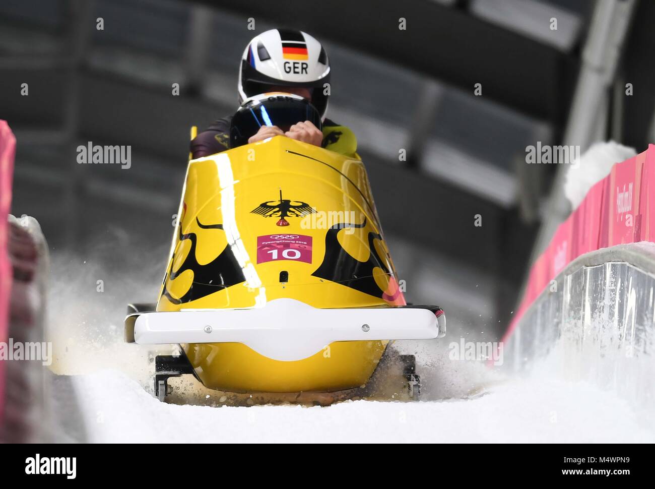 Johannes Lochner (GER) und Christopher Weber (GER). Mens 2-Mann Bob. Olympischen Sliding Center. Alpensia. Pyeongchang 2018 Winter Olympics. Republik Korea. 18.02.2018. Credit: Sport in Bildern/Alamy leben Nachrichten Stockfoto