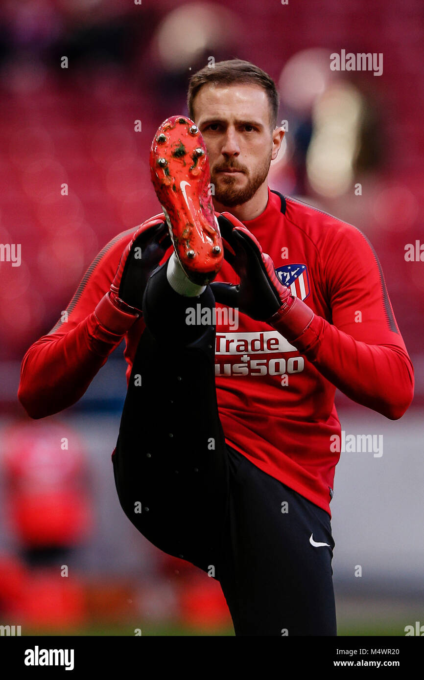 Jan Oblak (Atletico de Madrid) Vor dem Spiel warm-up La Liga Match zwischen Atletico de Madrid vs Athletic Club Bilbao an der Wanda Metropolitano Stadion in Madrid, Spanien, 18. Februar 2018. Credit: Gtres Información más Comuniación auf Linie, S.L./Alamy leben Nachrichten Stockfoto