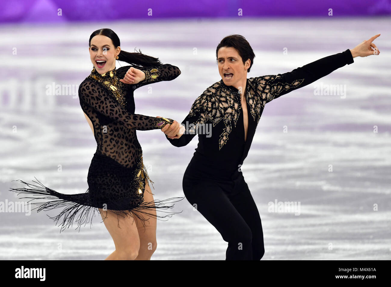 19. Februar 2018, Südkorea, Tainan: Olympics, Eiskunstlauf, Tanz kurze Tanz, Gangneung Ice Arena: Tessa Virtue und Scott Muir aus Kanada in Aktion. Foto: Peter Kneffel/dpa/Alamy leben Nachrichten Stockfoto