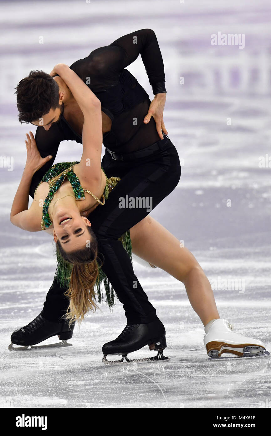 19. Februar 2018, Südkorea, Tainan: Olympics, Eiskunstlauf, Tanz kurze Tanz, Gangneung Ice Arena: Gabriella Papadakis und Guillaume Cizeron aus Frankreich in Aktion. Foto: Peter Kneffel/dpa/Alamy leben Nachrichten Stockfoto