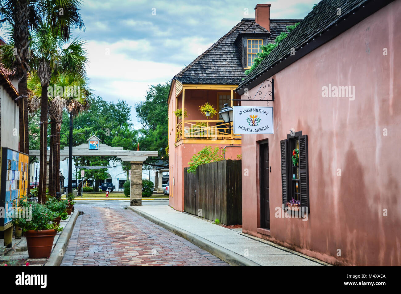 Das spanische Militär Krankenhaus Museum auf Aviles Straße in St. Augustine, Florida deckt den Zweiten Spanischen Periode Arztpraxen. Stockfoto