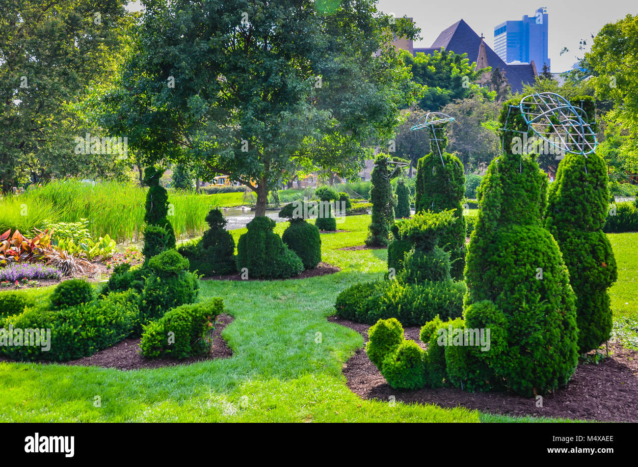 Der formschnitt Garten Park in Columbus, Ohio sitzt auf den Resten der alten Gehörlosenschule Park. Aber es hat sich auch liebevoll als Der formgehölze bekannt Stockfoto