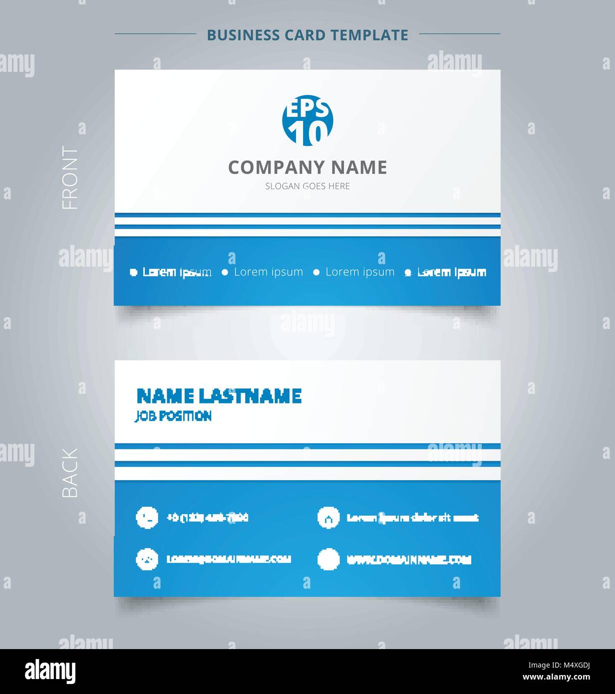 Creative Business Card und Name Karte Vorlage Blau und Weiß mit Linien Horizontale. Abstrakte Konzept und Design. Vektorgrafik illustratio Stock Vektor