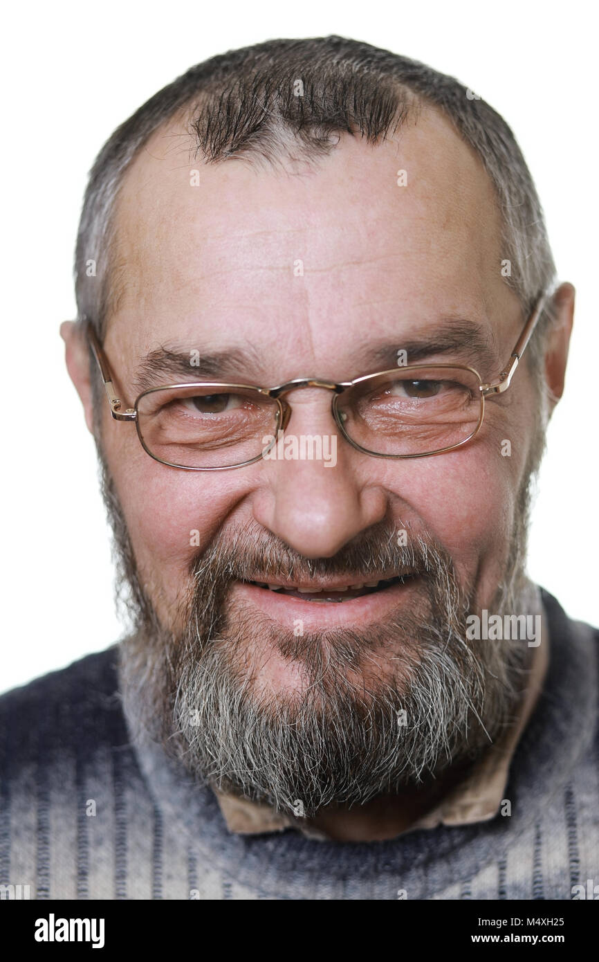 Echter Mann mit einem Bart lacht auf weißem Hintergrund Stockfoto Echter Mann mit einem Bart lacht auf weißem Hintergrund Stockfoto