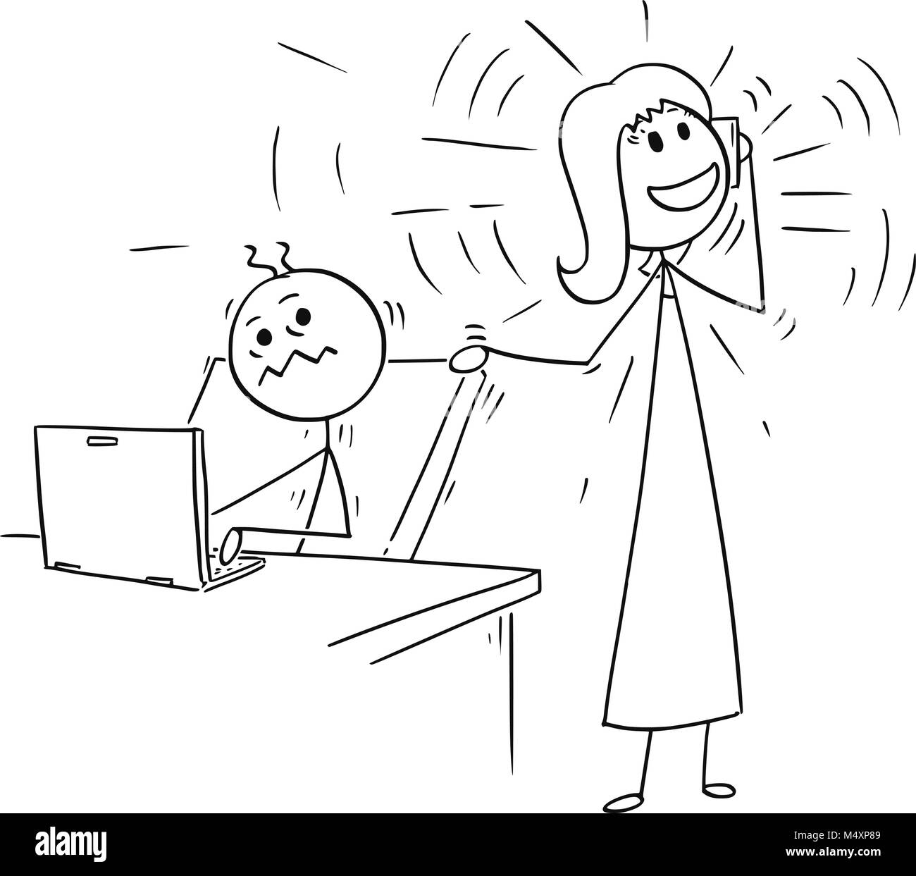 Cartoon von Büroangestellter gestört, aber Anrufen Kollegen Stock Vektor