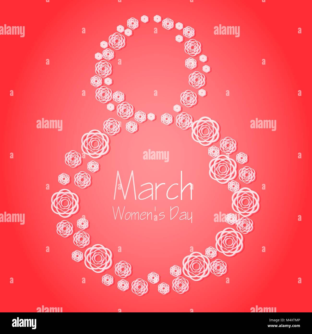 Elegante Grußkarten-Design mit rosa Blüten für den Internationalen Frauentag Feier auf Rot glänzenden Hintergrund. Vector Illustration Stock Vektor