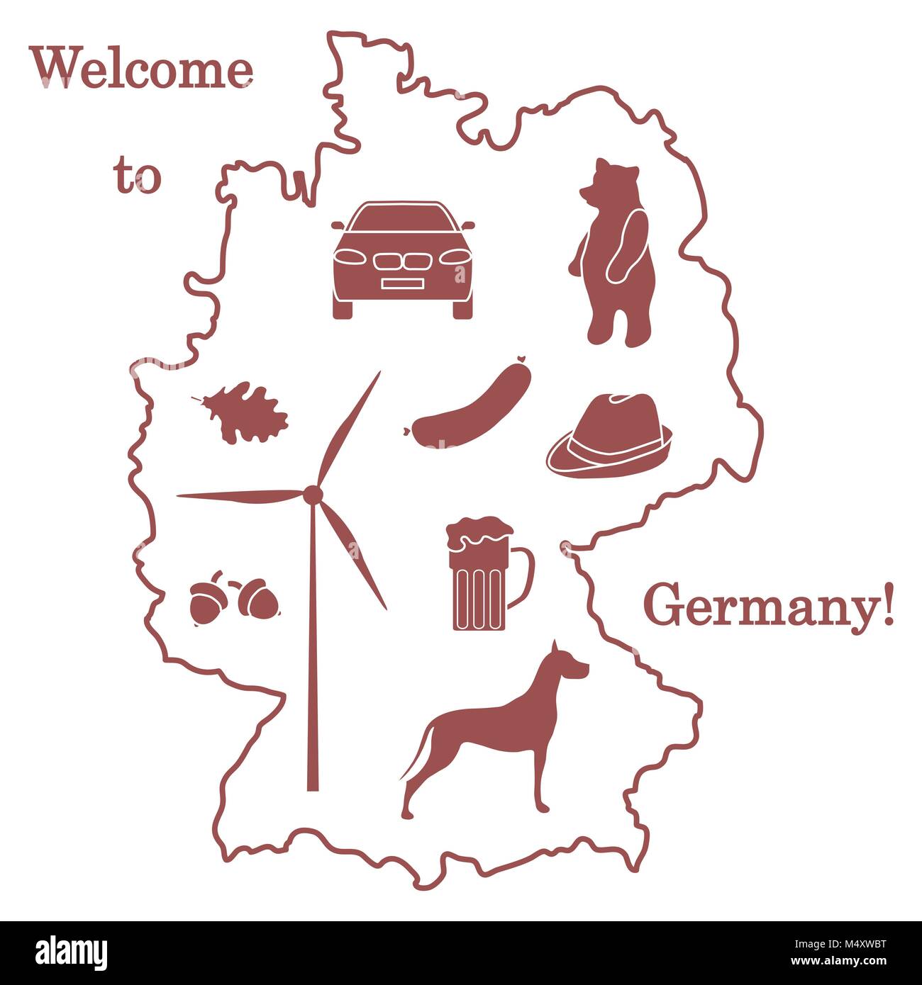 Vector Illustration mit verschiedenen Symbolen in Deutschland. Reisen und Freizeit. Design für Banner, Poster oder Drucken. Stock Vektor