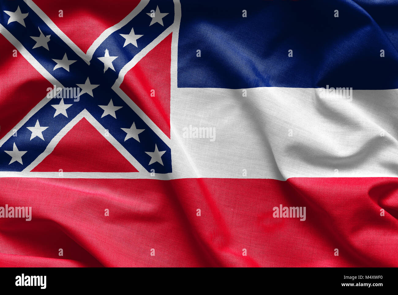 Fabric Textur des Mississippi Flagge - Fahnen aus den USA Stockfoto