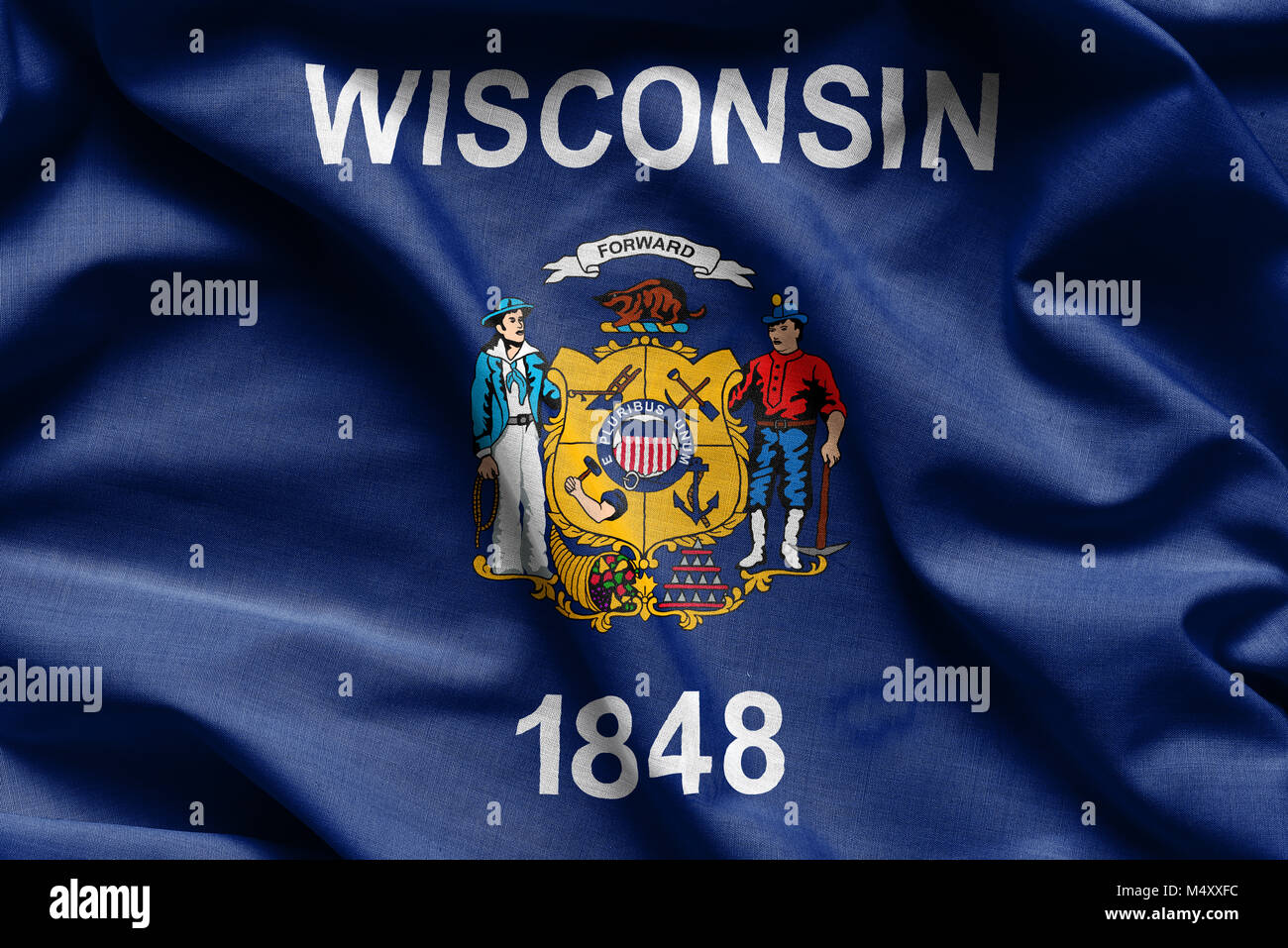 Winkende Stoff Flagge Wisconsin Stockfoto