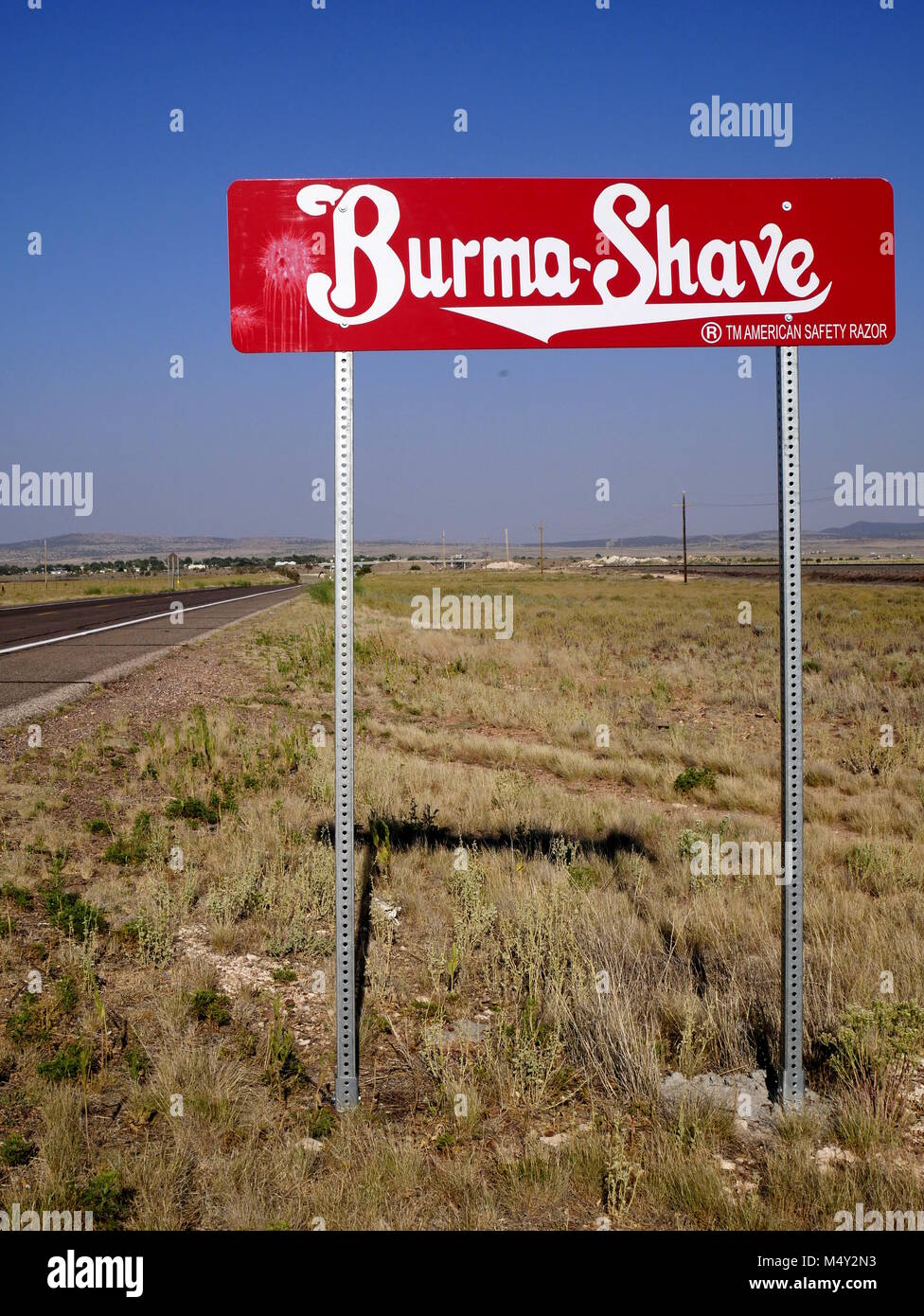 Legendäre Burma Shave Werbung auf der Route 66, Oklahoma Stockfoto