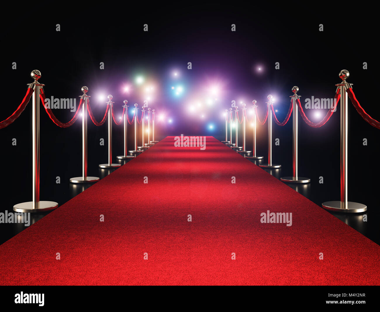 Classic Red Carpet und Flash flare 3D Rendering image Stockfoto