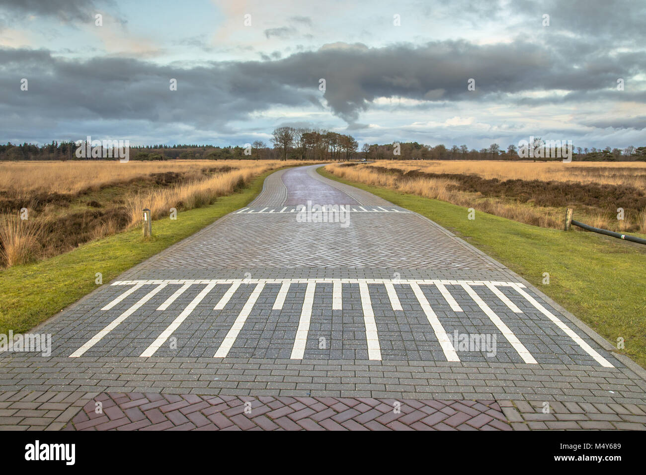 Land straße mit Speed Bump in Fiesland, Niederlande Stockfoto