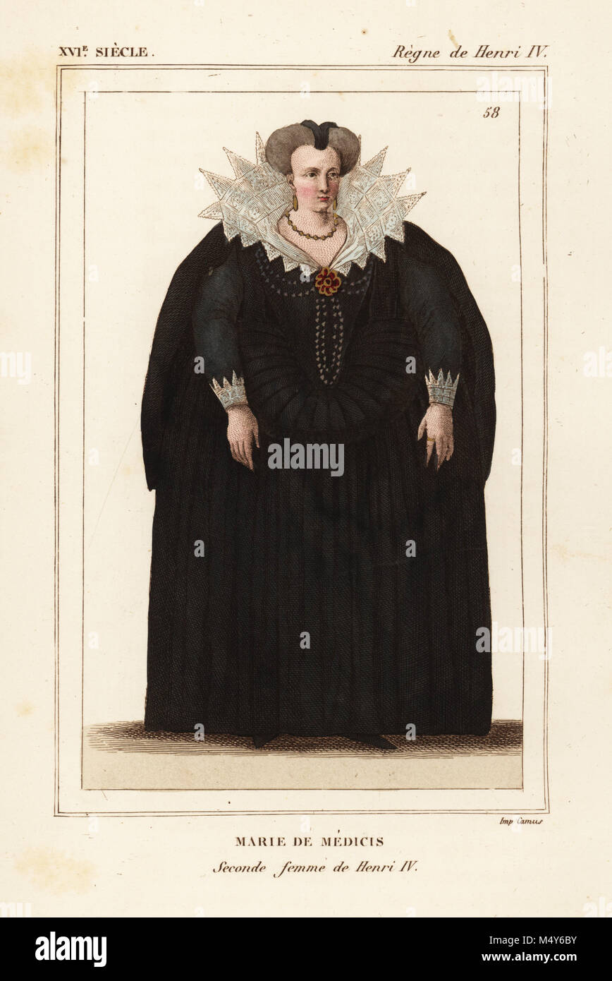 Marie de Medici, der zweiten Frau von König Heinrich IV. von Frankreich. Papierkörbe Lithografie nach einem Porträt in Roger de Gaignieres' Gallery portfolio X4 von Le Bibliophile Jakob aka Paul Lacroix's Kostüme Historiques de la France (Historische Kostüme von Frankreich), Verwaltung de Librairie, Paris, 1852. Stockfoto