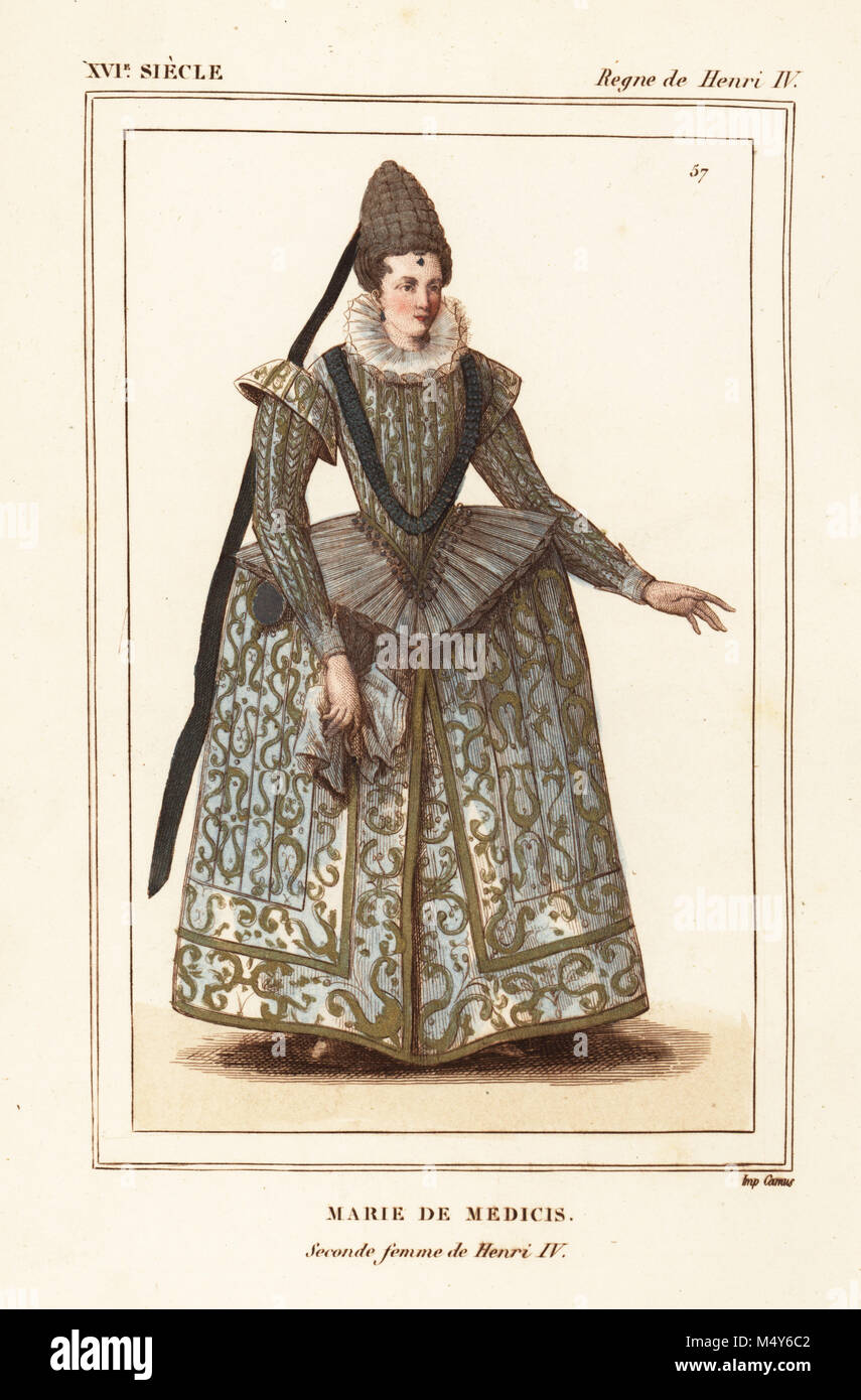 Marie de Medici, der zweiten Frau von König Heinrich IV. von Frankreich. Papierkörbe Lithografie nach einem zeitgenössischen Drucken der Hochzeit von Le Bibliophile Jakob aka Paul Lacroix's Kostüme Historiques de la France (Historische Kostüme von Frankreich), Verwaltung de Librairie, Paris, 1852. Stockfoto