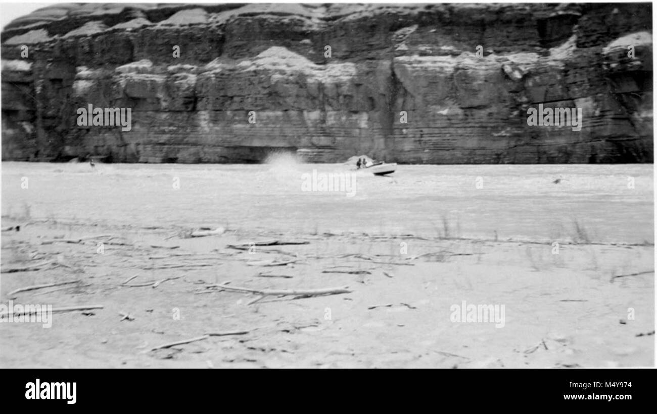 OTIS MARSTON RIVER EXPEDITION MIT FÜNF MOTORBOOTE VORBEREITEN ZU LASSEN, Reise durch den Grand Canyon, Lake Mead von Lee's Ferry, wo dieses Foto aufgenommen wurde. PHOTOGRAHER H.C. BRYANT. CIRCA 1951. . Stockfoto