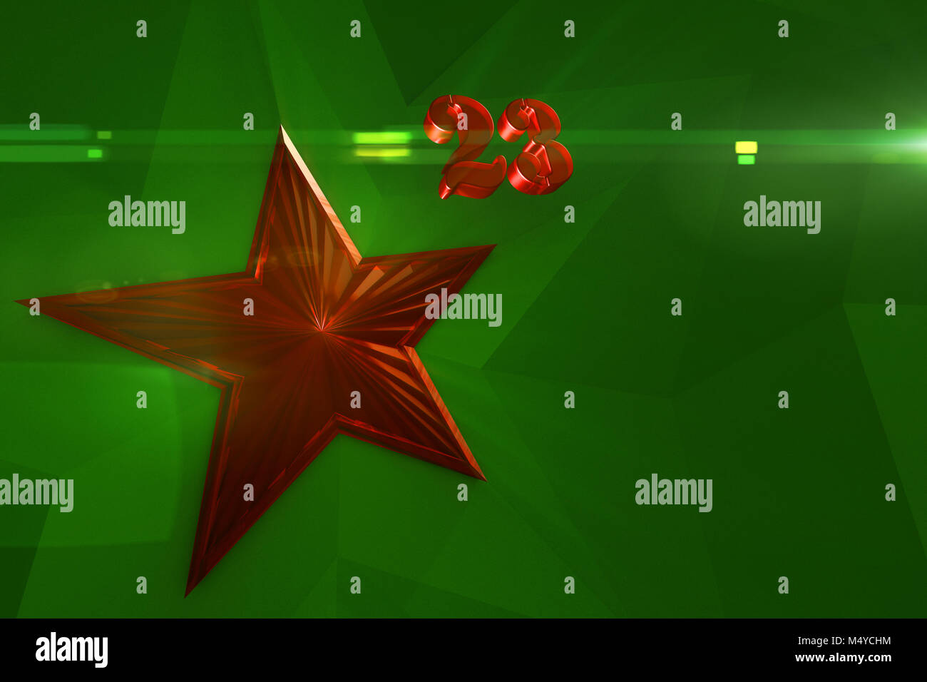 Rotes Glas Stern mit der Nummer 23 auf grünem Hintergrund. Stockfoto