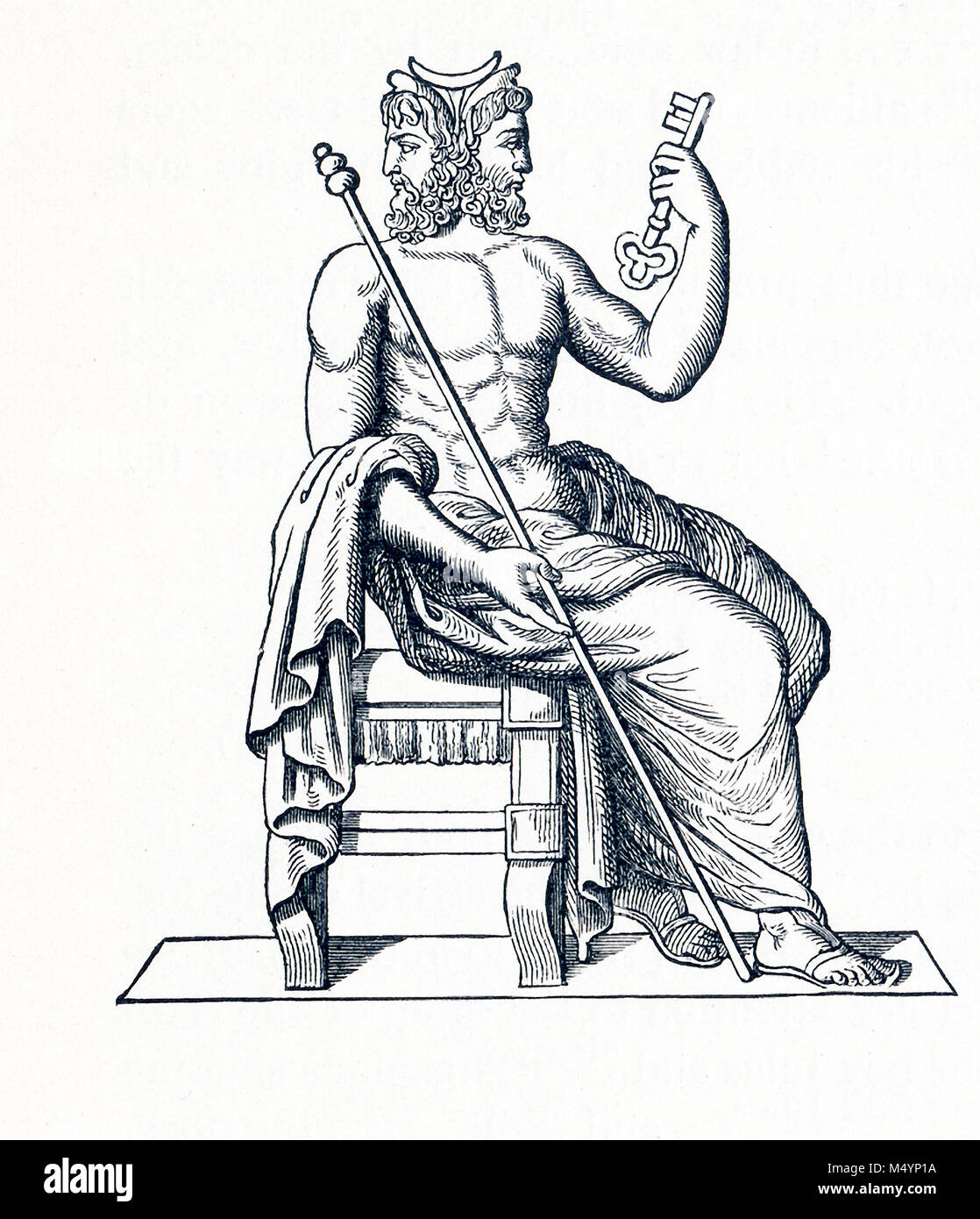 Die Statue stellt hier Janus, der Gott der Anfänge. Die Römer Janus mit zwei Köpfen, einem Freuen und eine rückwärts gewandte dargestellt. Hier die beiden Regierungschefs haben einen Bart, und er hält einen Schlüssel in hisleft Hand und in der anderen. Stockfoto