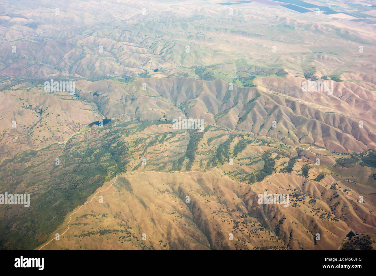 Fliegen über Sierra National Forest Hügel und Täler Stockfoto