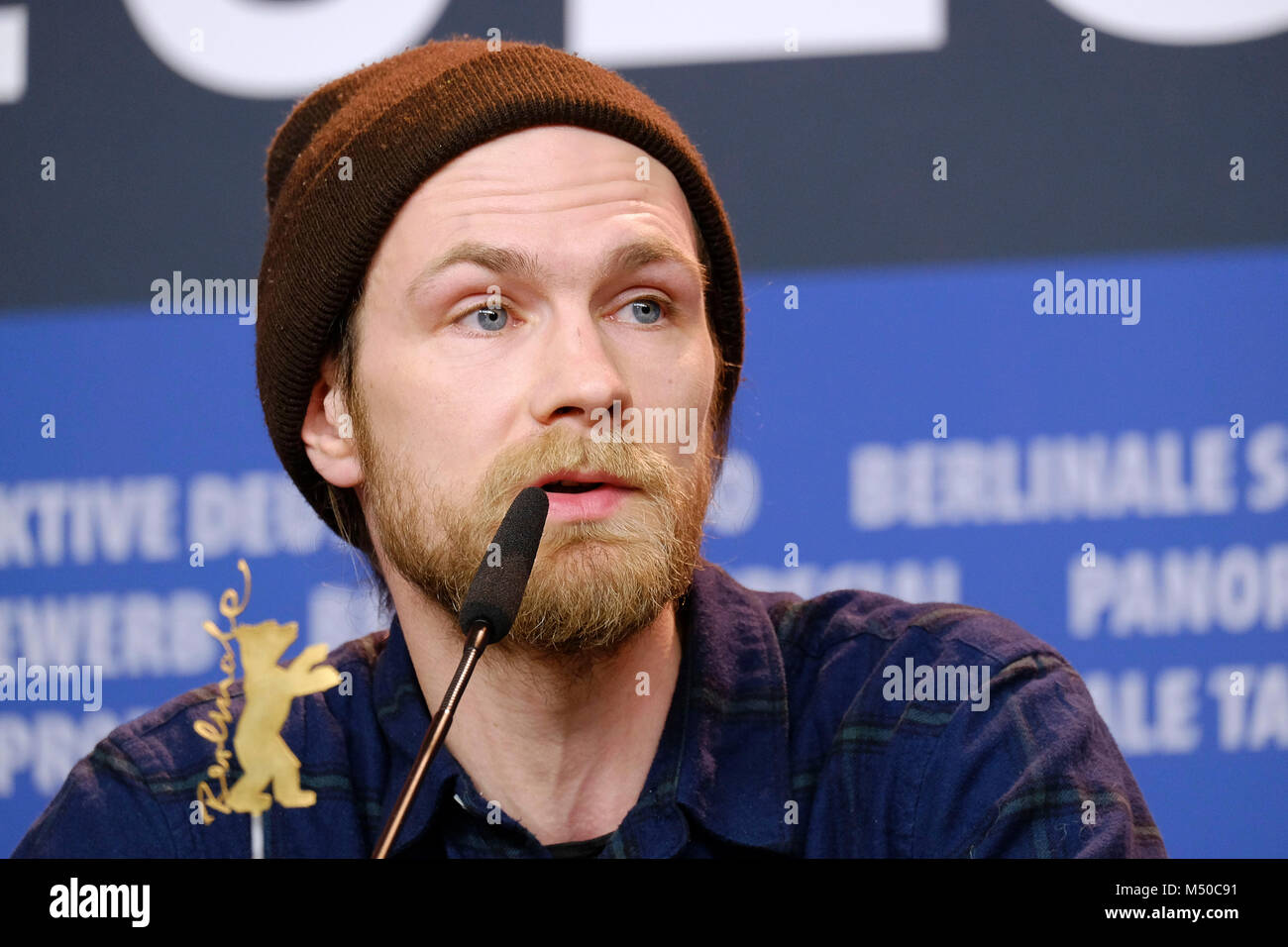 Berlin, Deutschland. 19 Feb, 2018. Robert Gwisdek bei der Pressekonferenz zu "3 Tage in Quiberon/3 Tage in Quiberon' auf der Berlinale 2018 / 68. Internationalen Filmfestspiele Berlin im Hotel Grand Hyatt ein. Berlin, 19.02.2018 Quelle: Geisler-Fotopress/Alamy leben Nachrichten Stockfoto