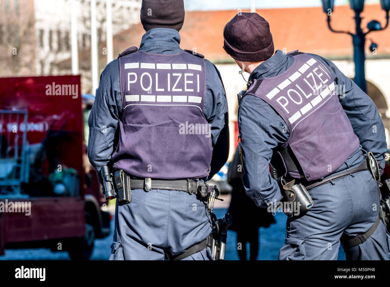 Bundespolizeioffizier Schutz der Stadt in Deutschland Stockfoto