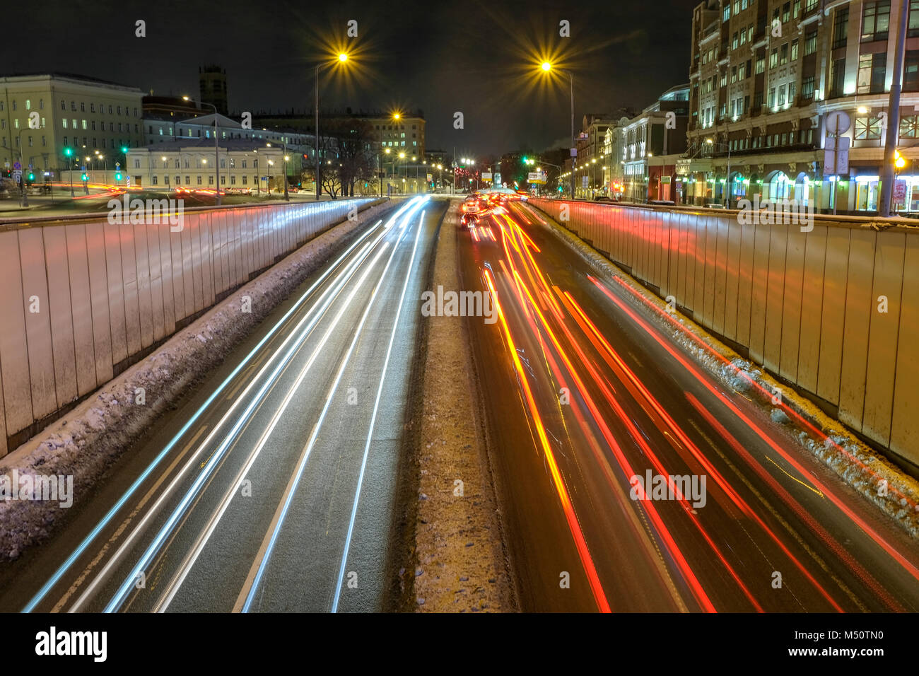 Nacht der Verkehr in Moskau Stockfoto