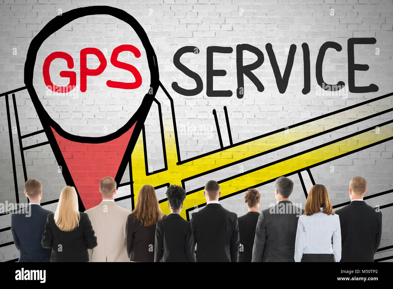 Gruppe von Menschen auf der Suche GPS-Service Konzept Stockfoto