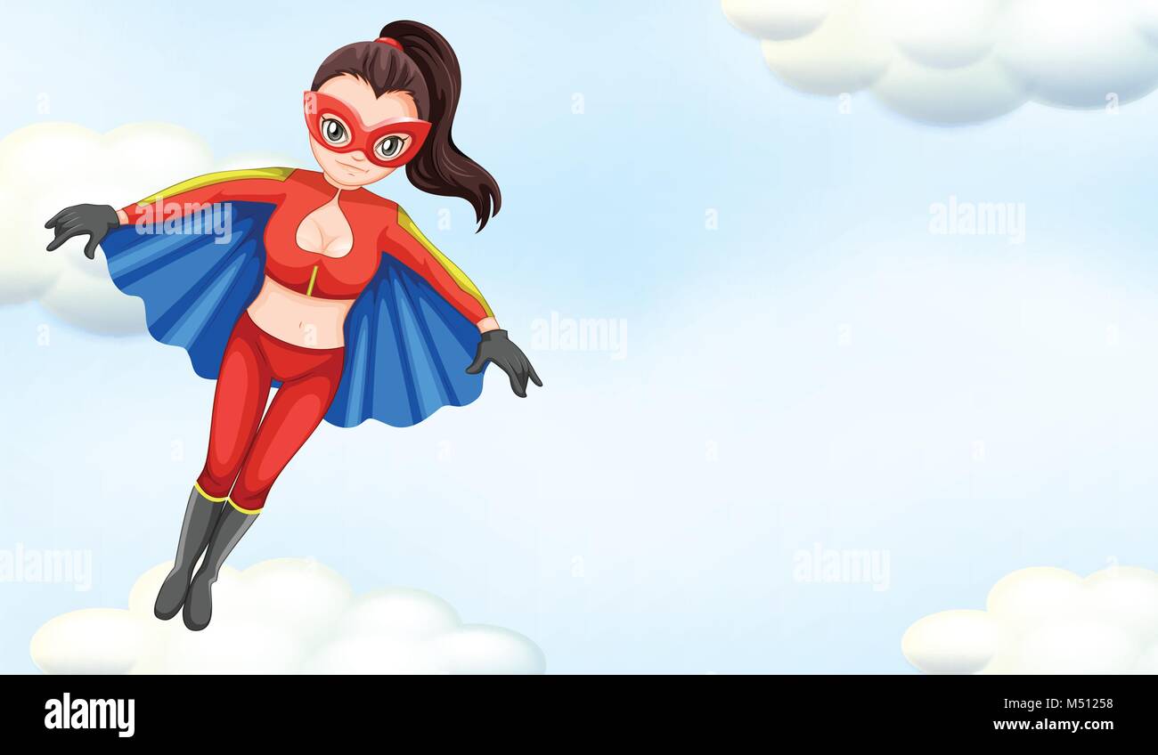 Weibliche Superheld im Himmel Abbildung flying Stock Vektor