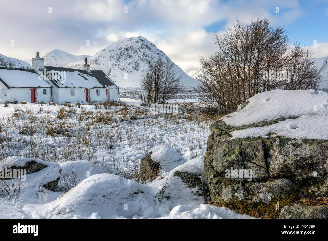 Black Rock Cottage, Glencoe, Highlands, Schottland, Vereinigtes Königreich Stockfoto