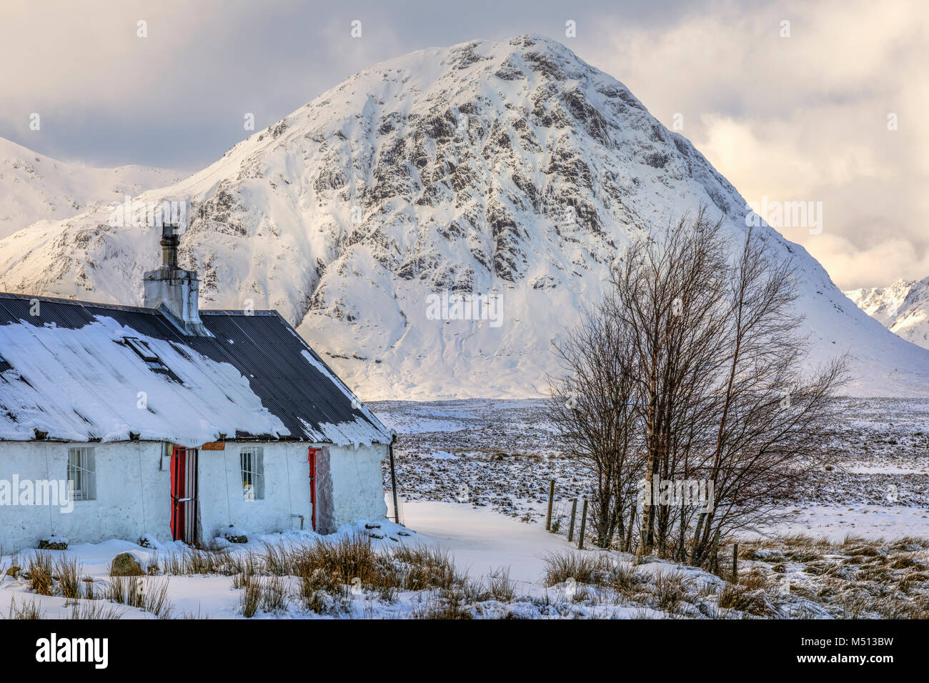 Black Rock Cottage, Glencoe, Highlands, Schottland, Vereinigtes Königreich Stockfoto