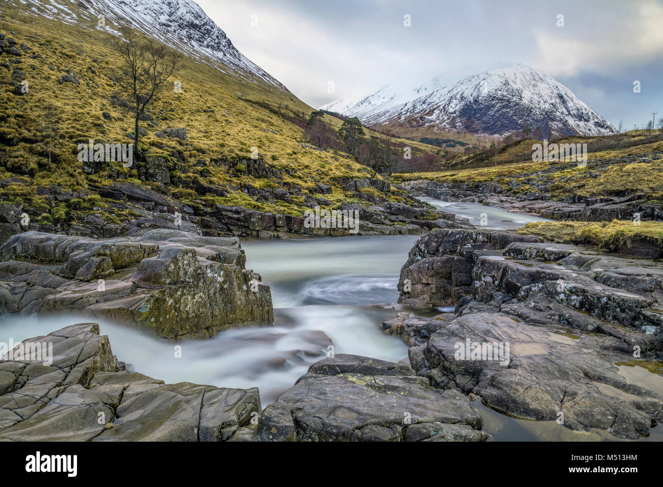 Glen Etive, Glencoe, Wasserfall, Highlands, Schottland, Vereinigtes Königreich Stockfoto