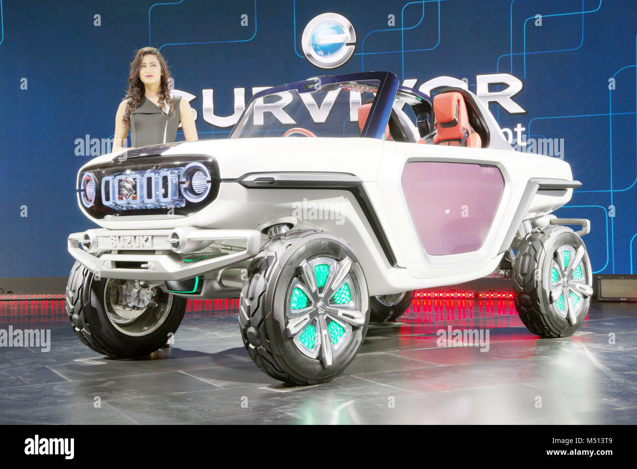 Greater Noida, Indien. 14. Februar 2018. Maruti Suzuki präsentieren ihr Konzept e-überlebender Auto auf der Auto Expo 2018 in Greater Noida, Indien. Stockfoto