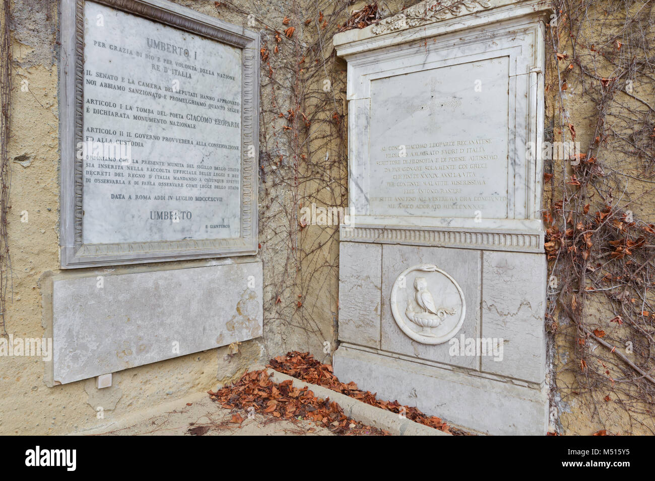 Grabstein von Giacomo Leopardi - vergilian Park - piedigrotta - Neapel Stockfoto