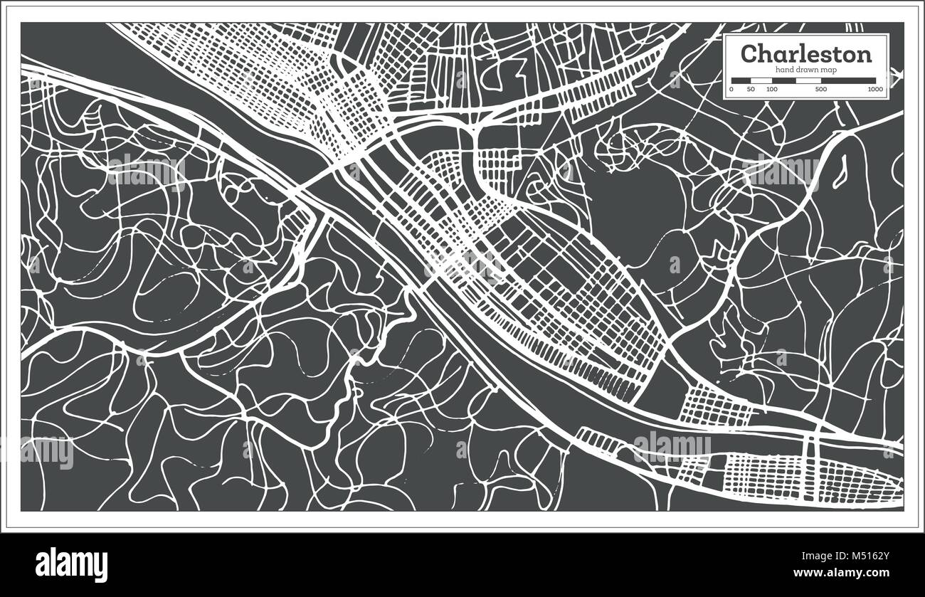 Charleston USA Stadtplan im Retro-stil. Übersichtskarte. Vector Illustration. Stock Vektor