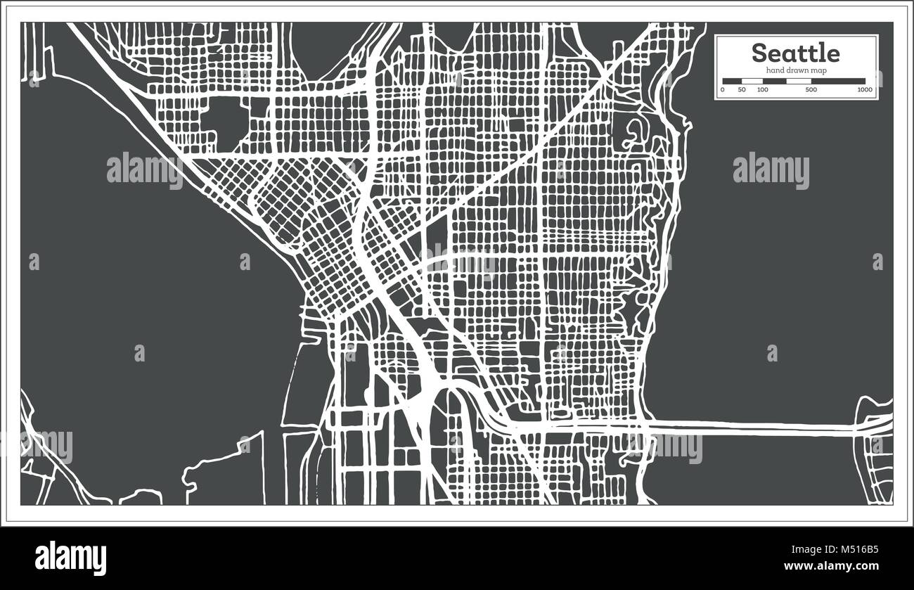 Seattle USA Stadtplan im Retro-stil. Übersichtskarte. Vector Illustration. Stock Vektor