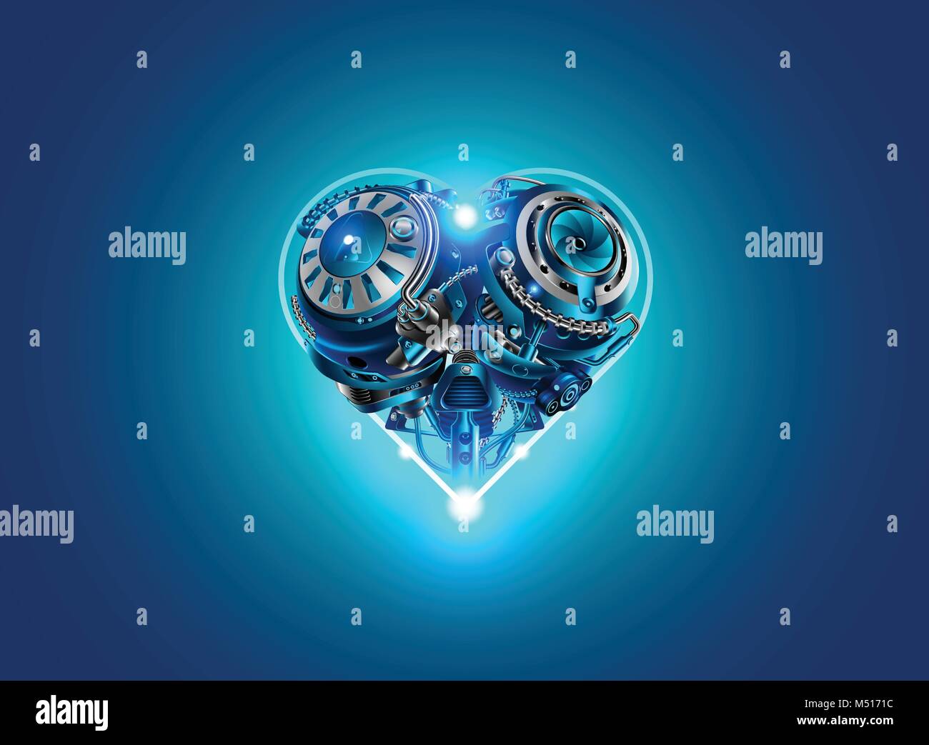 Der Hintergrund Karte Valentinstag in Stil, Technik, Roboter, Industrie, Kybernetik und Wissenschaft. Mechanische Herz, Metall Mechanismus in Form von Hören Stock Vektor