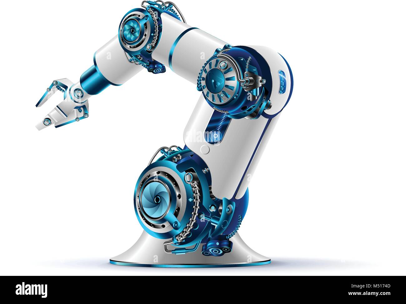Roboterarm 3d auf weißem Hintergrund. Mechanische Hand. Industrial robot Manipulator. Die moderne industrielle Technologien. Stock Vektor