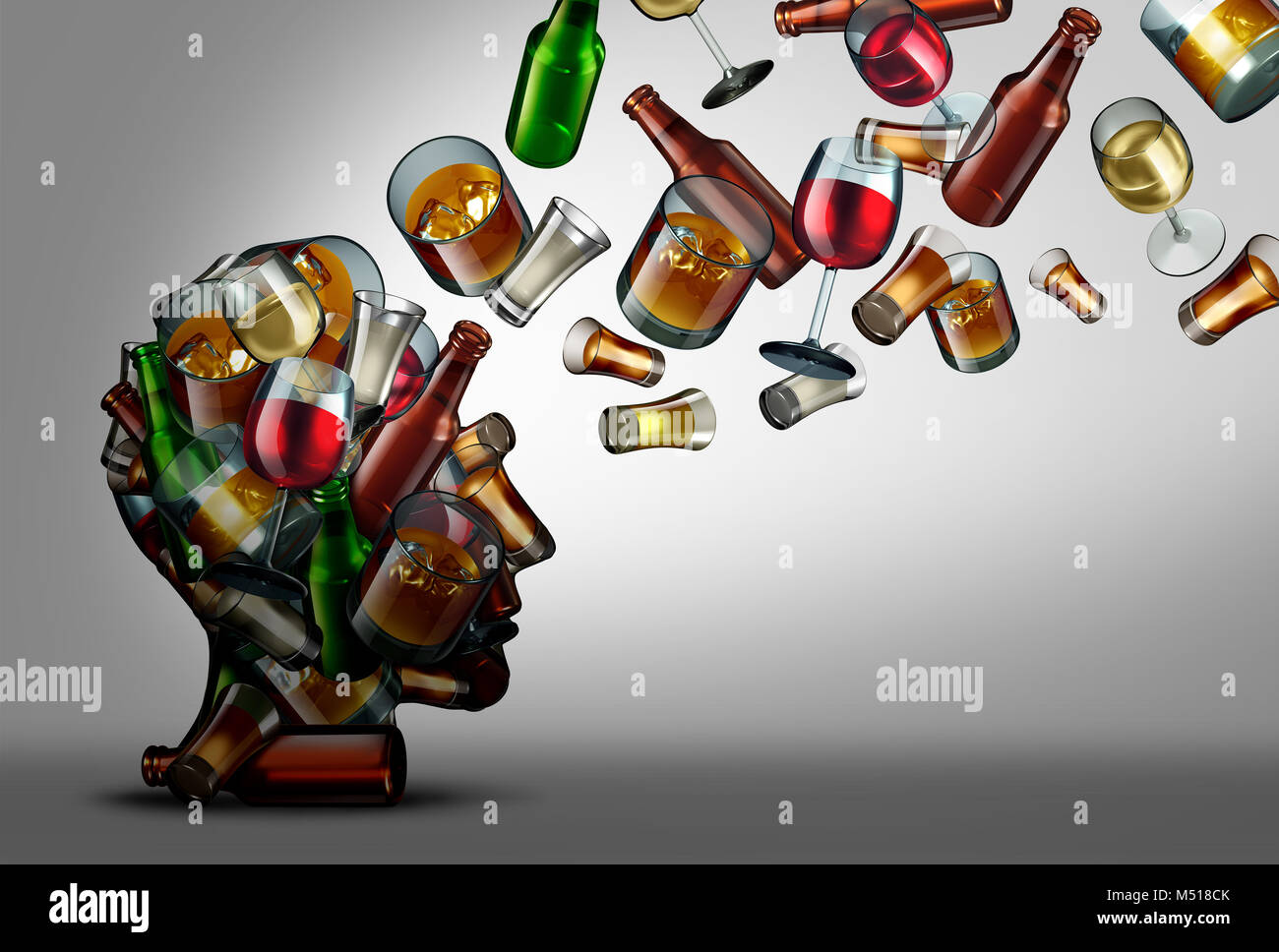 Alkohol Bildung und Sensibilisierung für die Risiken oder Gefahren von Alkoholkonsum als 3D-Darstellung. Stockfoto