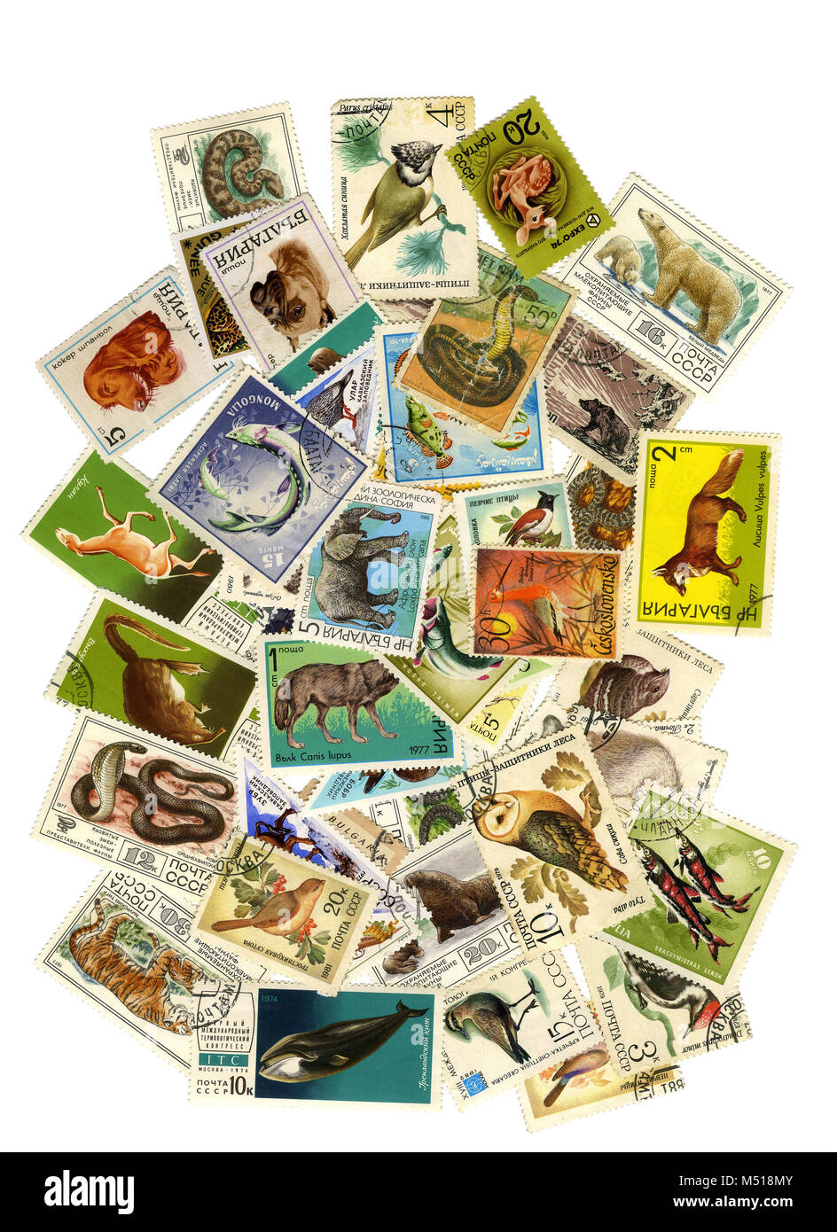 Eine Collage von Briefmarken zum Thema Natur. Zu einer Collage von