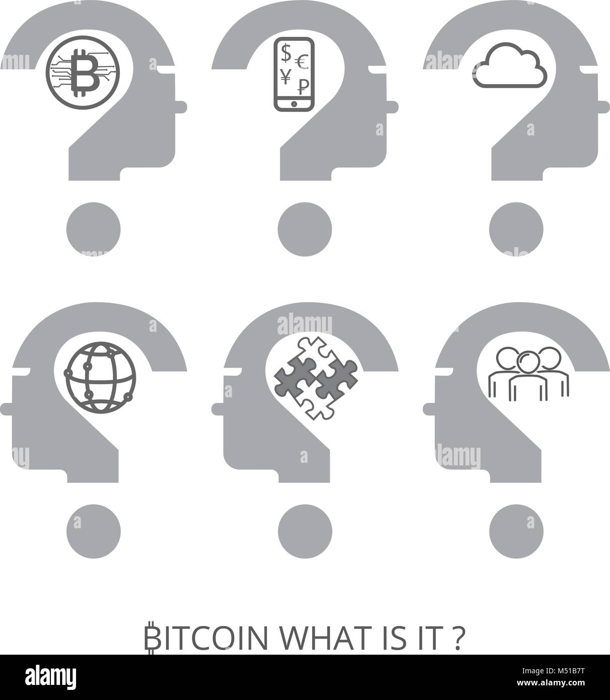 Vektor bitcoin Logo. Bitcoin Symbol. Bitcoin und Leute, Cloud, Telefon, Welt, Puzzle Stock Vektor