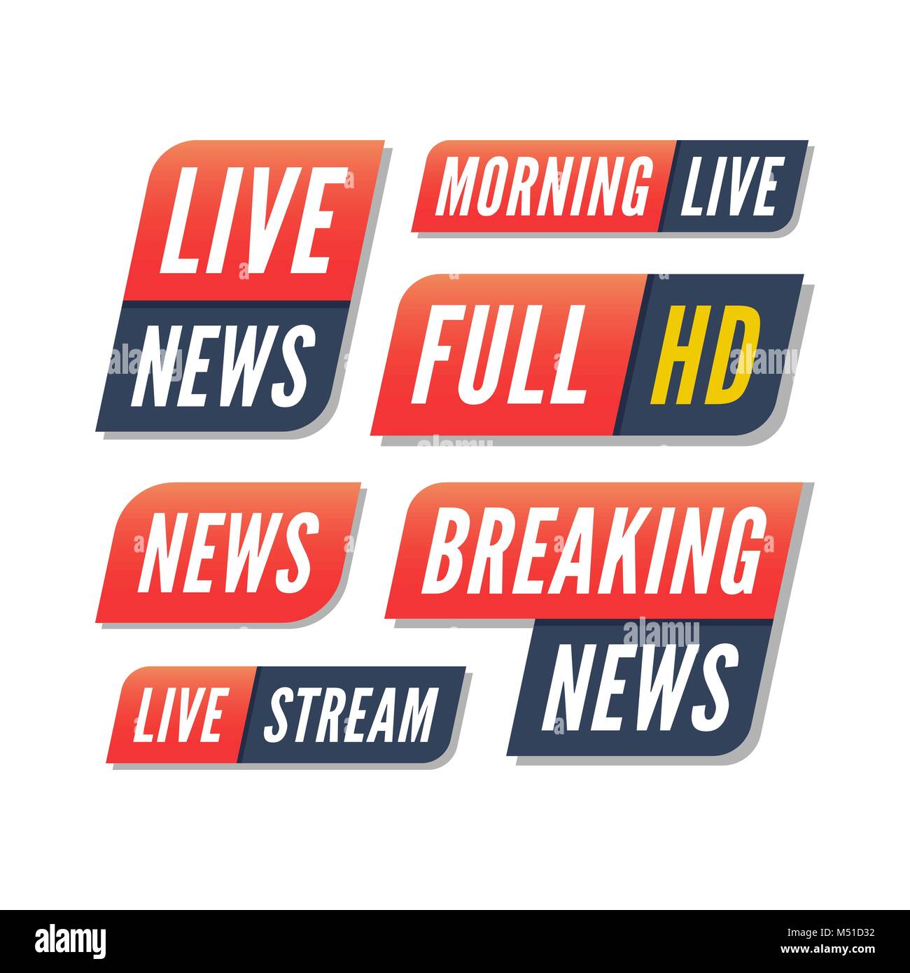 Einstellen der TV-Banner. Brechen live News Logos Stock Vektor