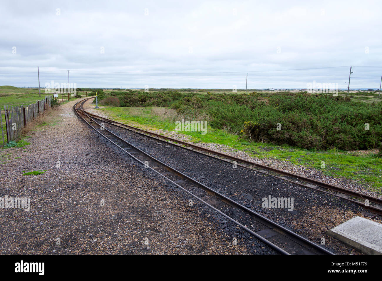 Bahnstrecke in Dungeness auf der Romney, Hythe und Dymchurch Railway Stockfoto