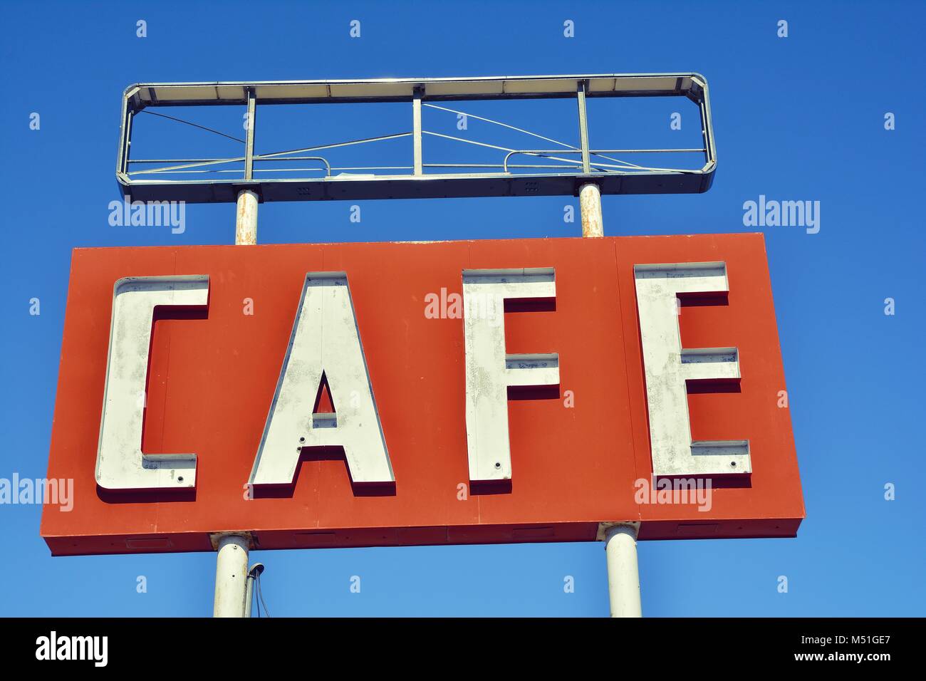 Cafe Zeichen entlang der historischen Route 66 in Texas Stockfoto