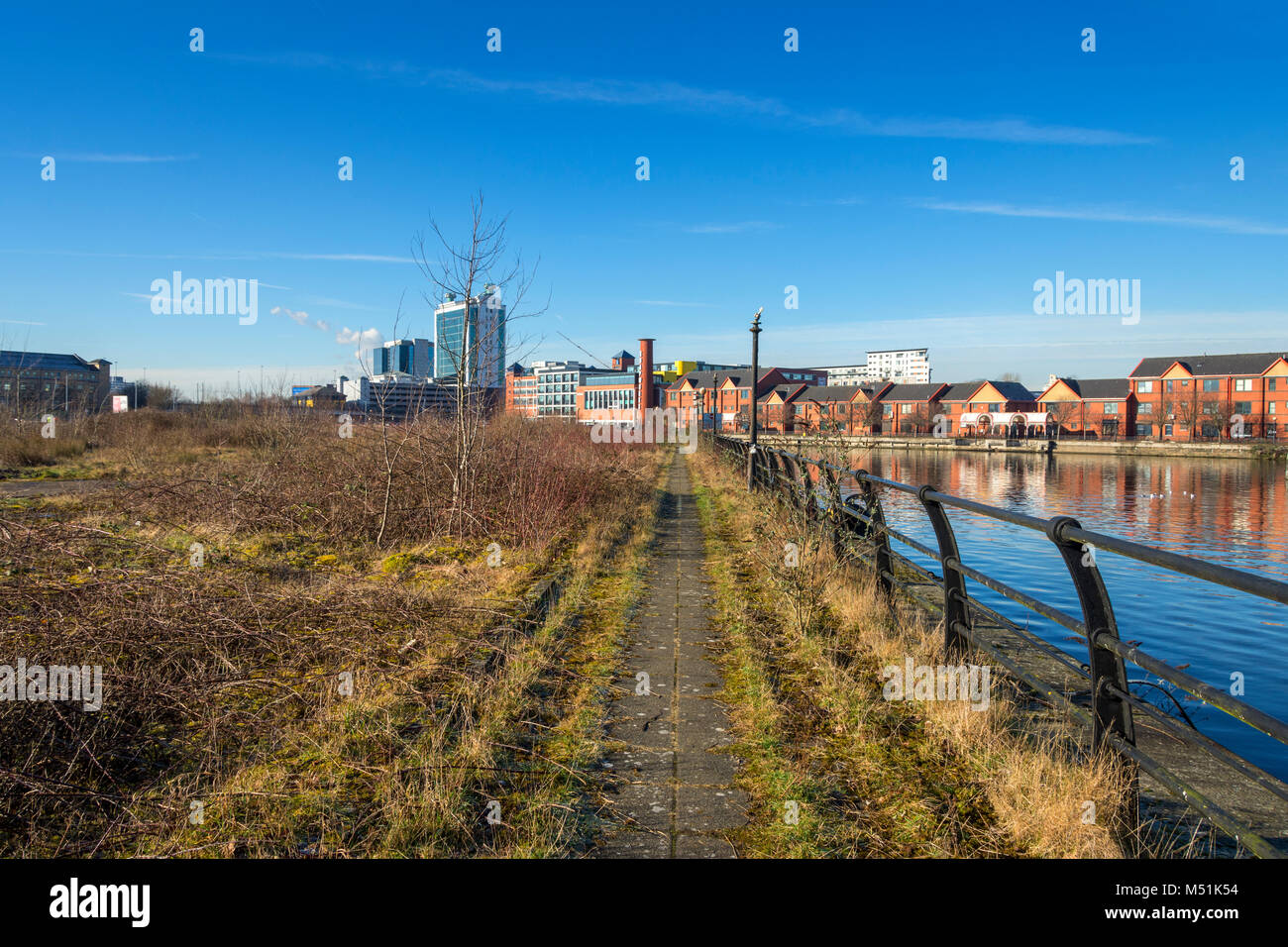 Der Austausch Kai office Bausteine aus der ehemaligen Pomona Docks auf dem Manchester Ship Canal Road, Manchester, England, Großbritannien Stockfoto