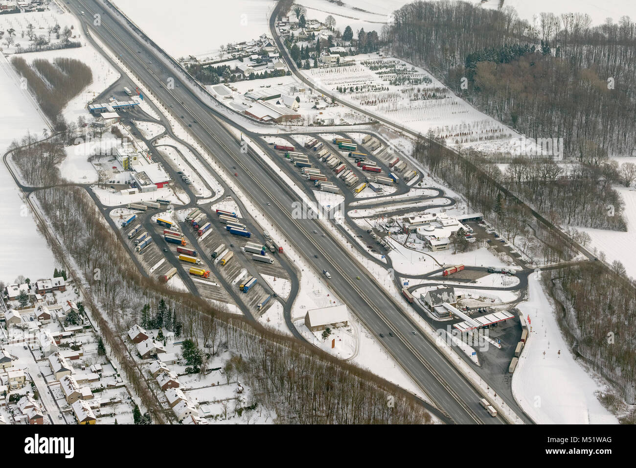 Hamm, Truck stops, Lenkzeiten, Unterbrechungen, Güterverkehr, Hamm, Ruhrgebiet, Nordrhein-Westfalen, Deutschland, Europa, Hamm, Ruhrgebiet,Rhine-West Stockfoto