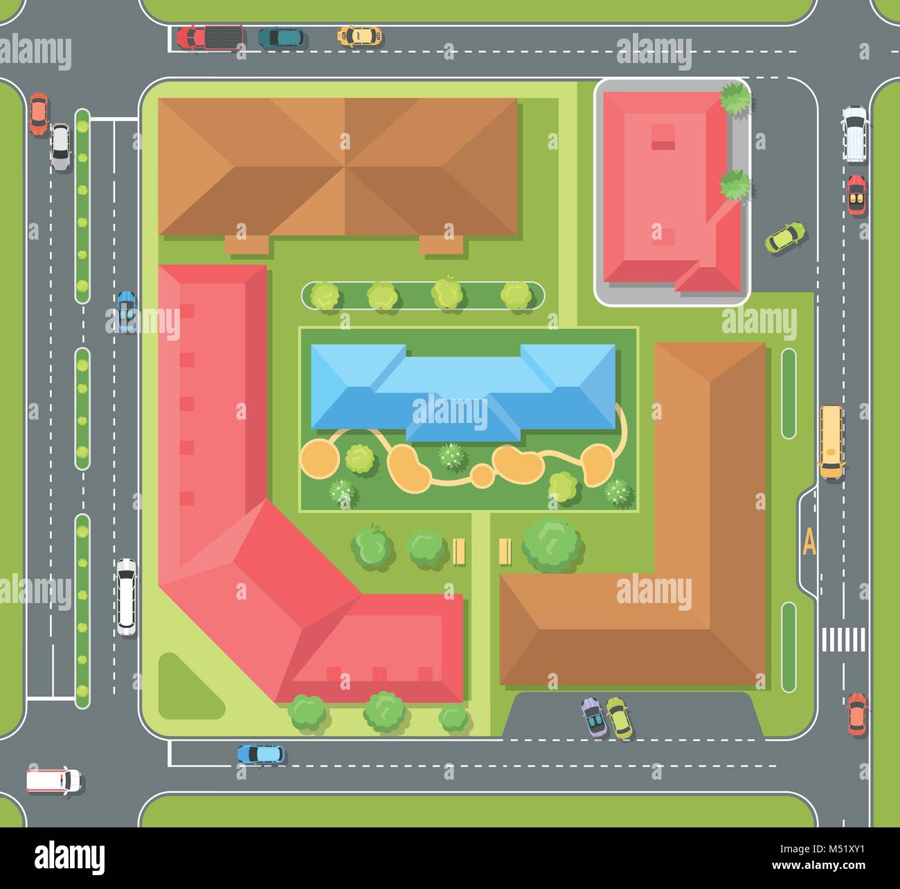 Stadtbild Top View - moderne Vektor bunte Illustration Stock Vektor