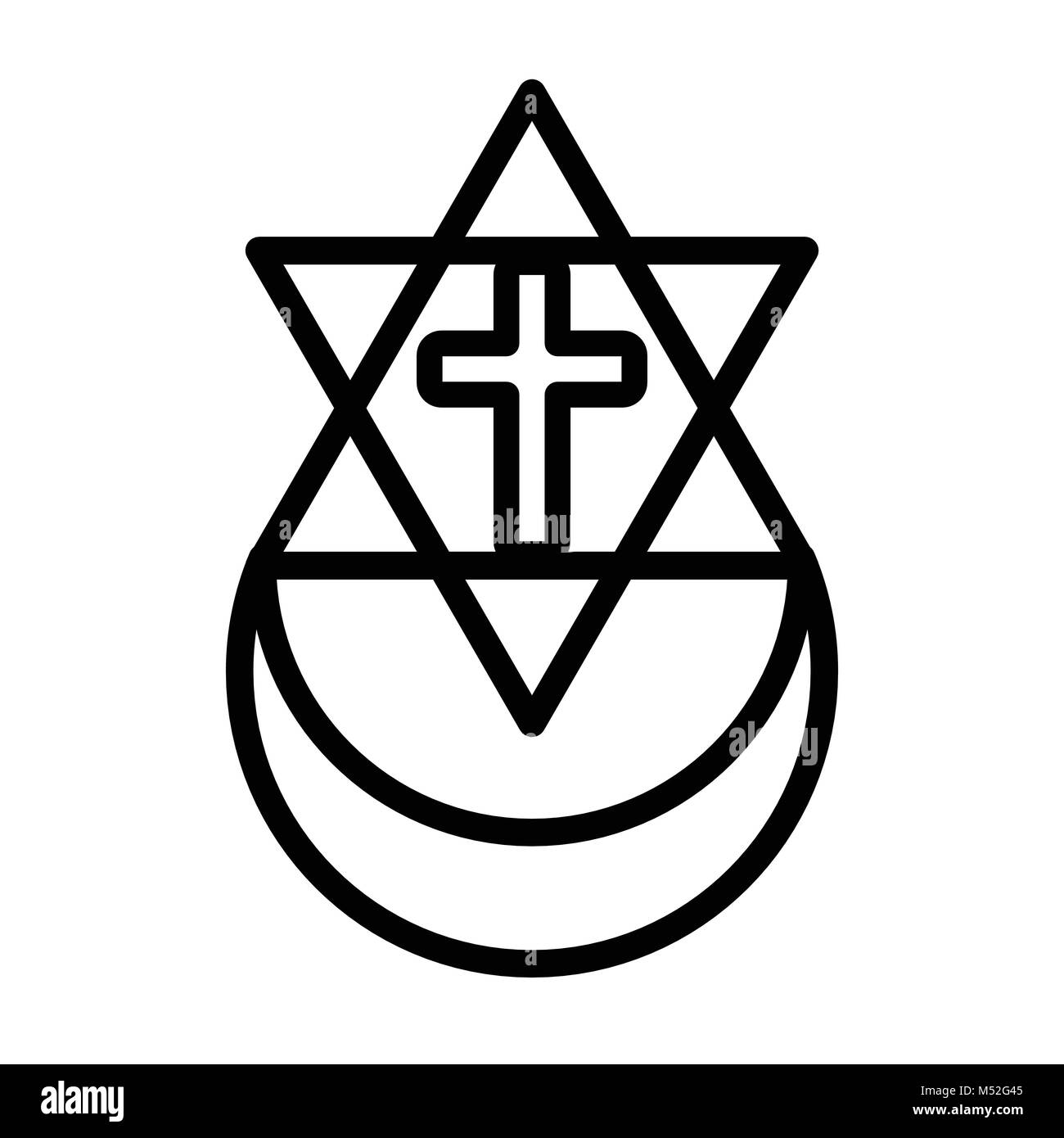 Harmonie der Religionen - Stern der Art David, Christian Kreuz und islamischen Halbmond Stock Vektor