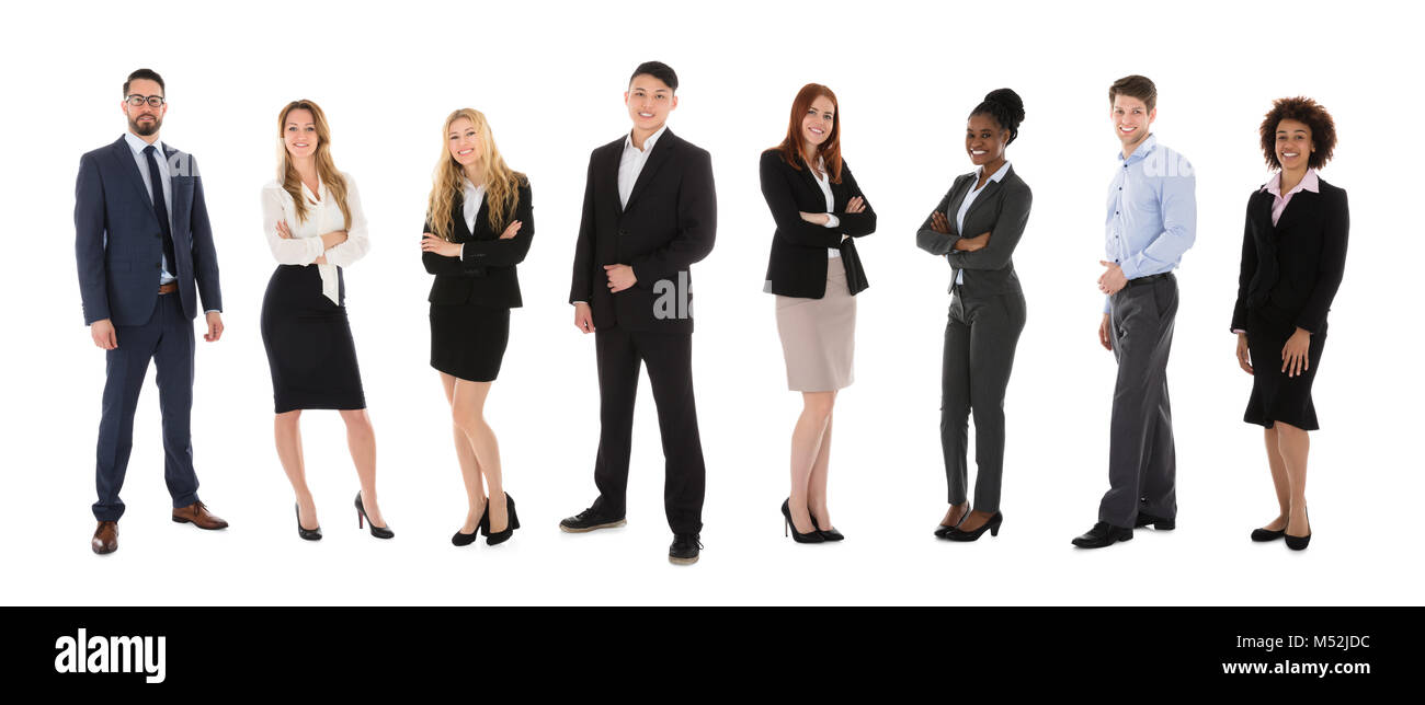 Gruppe von Glücklich erfolgreiche Geschäftsleute auf weißem Hintergrund Stockfoto