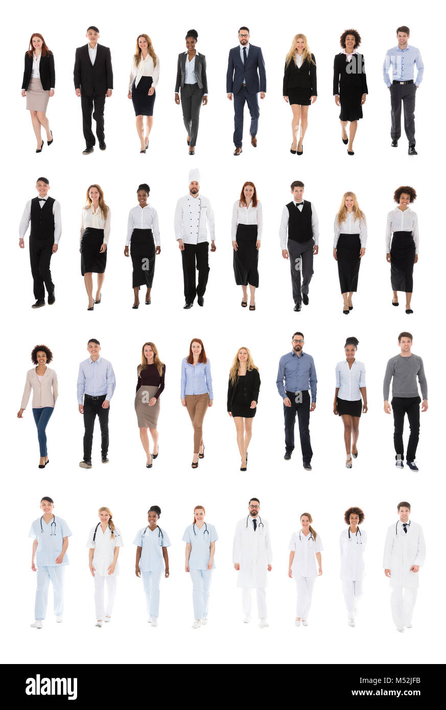 Menschen aus verschiedenen Besetzung auf weißem Hintergrund Stockfoto