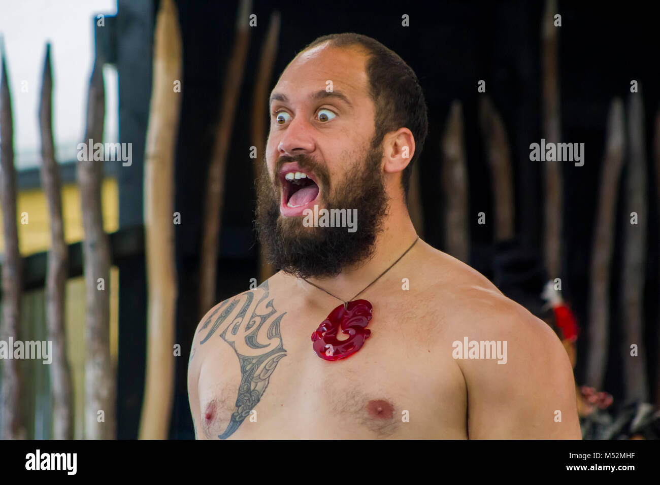 Traditionellen Maori Gesicht Haka Krieg Stockfoto